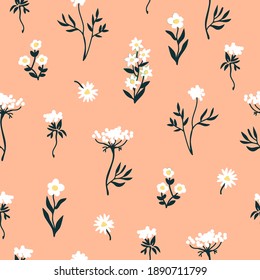 Romantic liberty print on pink background. Seamless vector pattern in repeat. Vintage print with small inflorescences. Retro textile design collection.