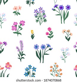 Romantic liberty print on white background. Seamless vector pattern in repeat. Vintage print with small inflorescences. Retro textile design collection.