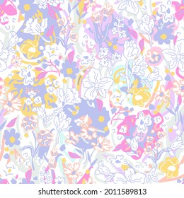 Romantic liberty print on white background. Seamless vector pattern in repeat. Vintage print with small inflorescences. Vintage textile design collection.
