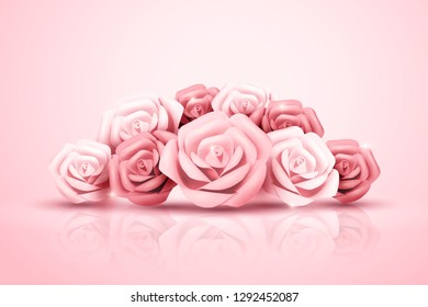 Romantic light pink paper rose in 3d illustration
