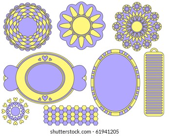 Romantic  lilac and yellow vector tag or label collection