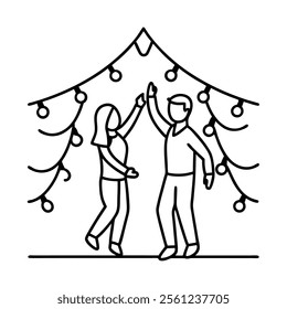 Romantic Line Art Dance Illustration.