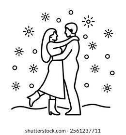 Romantic Line Art Dance Illustration.