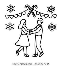 Romantic Line Art Dance Illustration.
