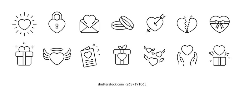 Romantic line art icons for valentine's and wedding designs