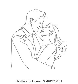 Romantic Line Art Illustration of an Affectionate Couple 