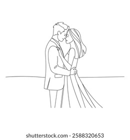 Romantic Line Art Illustration of an Affectionate Couple 