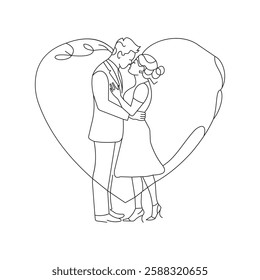 Romantic Line Art Illustration of an Affectionate Couple 