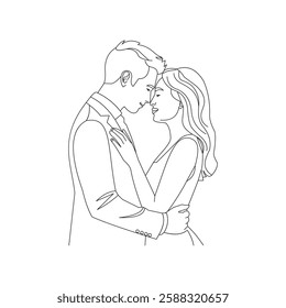 Romantic Line Art Illustration of an Affectionate Couple 