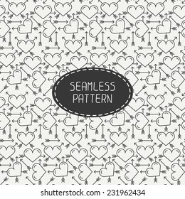 Romantic line seamless pattern with hearts. Beautiful  vector illustration. Background. 