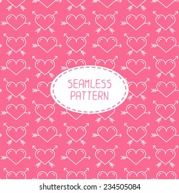 Romantic line seamless pattern with hearts. Beautiful  vector illustration. Background. 