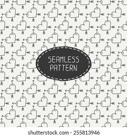 Romantic line seamless pattern with hearts. Beautiful  vector illustration. Background. Endless texture can be used for printing onto fabric and paper or scrap booking.  