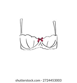 Sutiã de lingerie romântica com minúscula ilustração de doodle de arco. Elemento de amor desenhado à mão para cartões de Dia dos Namorados, convites de casamento e desenhos de marca de beleza