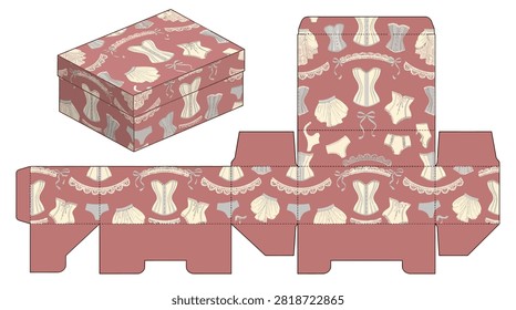 Romantic lingerie theme box template for bridal showers or gifts.