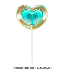 Romantic lollipop in the shape of a heart. Sweetness for Valentines day. Vector illustration