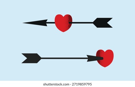 Ilustración vectorial romántica de la flecha del amor con el símbolo del corazón, perfecta para los diseños de San Valentín y de la boda.