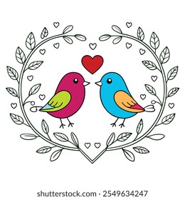 Romantic Love Birds Heart Wreath in Minimalist 