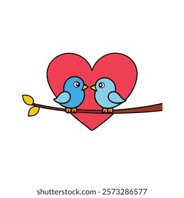 Romantic Love Birds Kissing on Heart
