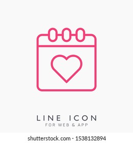 Romantic or love calendar vector line pictogram icon.