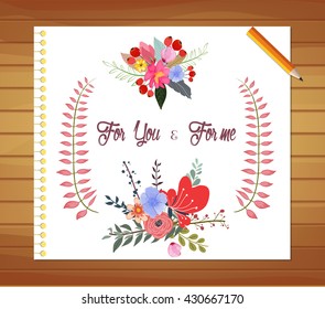 Romantic and love cards, notes with Spring illustrations