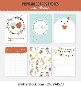 Romantic and love cards, notes, stickers, labels, tags with cute ornament illustrations. Template for scrapbooking, wrapping, notebooks, notebook, diary, decals, school accessories