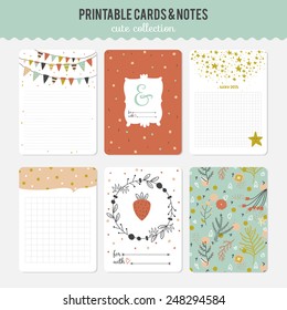 Romantic and love cards, notes, stickers, labels, tags with cute ornament illustrations. Template for scrapbooking, wrapping, notebooks, notebook, diary, decals, school accessories