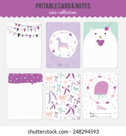 Romantic and love cards, notes, stickers, labels, tags with cute ornament illustrations. Template for scrapbooking, wrapping, notebooks, notebook, diary, decals, school accessories