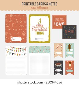 Romantic and love cards, notes, stickers, labels, tags with cute ornament illustrations. Template for scrapbooking, wrapping, notebooks, notebook, diary, decals, school accessories