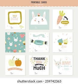 Romantic and love cards, notes, stickers, labels, tags with Spring illustrations. Template for scrapbooking, wrapping, congratulations, invitations. Lovely vector wishes with cute animals and sweets