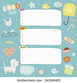 Romantic and love cards, notes, stickers, labels, tags with Spring illustrations. Template for scrapbooking, wrapping, congratulations, invitations. Lovely vector wishes with cute animals and sweets