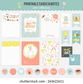 Romantic and love cards, notes, stickers, labels, tags with Spring illustrations. Template for scrapbooking, wrapping, congratulations, invitations.