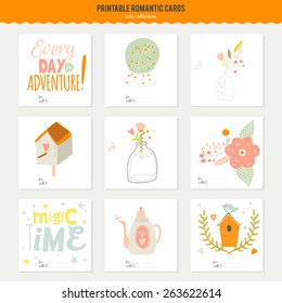 Romantic and love cards, notes, stickers, labels, tags with Spring illustrations. Template for scrapbooking, wrapping, congratulations, invitations.
