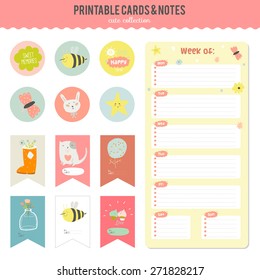 Romantic and love cards, notes, stickers, labels, tags with Spring illustrations. Template for scrapbooking, wrapping, congratulations, invitations.