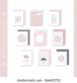 Romantic and love cards, notes, stickers, labels, tags with Spring illustrations.Template for scrap booking, wrapping, congratulations, invitations. Vector wishes with cute animals, flowers and sweets