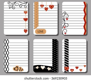 Romantic and love cards, notes, stickers, labels, tags. Template for scrapbooks, wrapping, wedding invitation, notebooks, diary.