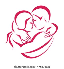 romantic love couple icon, stylized vector symbol of man and woman