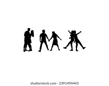 Romantic love couple silhouette vector. Silhouettes of romantic loving couples.