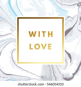 Romantic love creative, printable journaling, wedding, valentine day greeting card. Gold minimal logo in frame on abstract background Vintage modern design for banner, poster, flyer, package template.