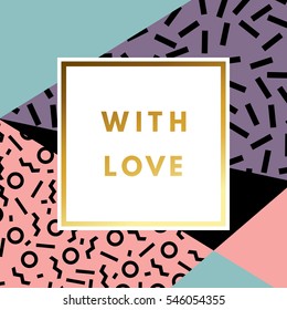 Romantic love creative, printable journaling greeting, valentine day greeting card. Gold minimal logo in frame on abstract background Vintage modern design for banner, poster, flyer, package template.