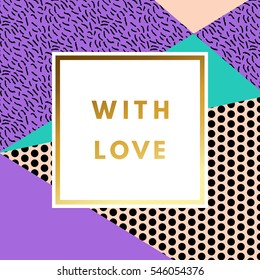 Romantic love creative, printable journaling greeting, valentine day greeting card. Gold minimal logo in frame on abstract background Vintage modern design for banner, poster, flyer, package template.