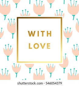 Romantic love creative, printable journaling greeting, valentine day greeting card. Gold minimal logo in frame on abstract background Vintage modern design for banner, poster, flyer, package template.