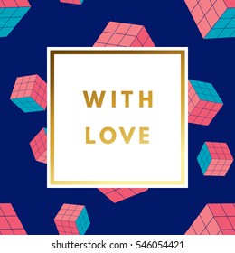 Romantic love creative, printable journaling greeting, valentine day greeting card. Gold minimal logo in frame on abstract background Vintage modern design for banner, poster, flyer, package template.