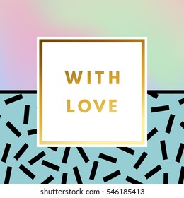 Romantic love creative, printable journaling greeting, valentine day greeting card. Gold minimal logo in frame on abstract background Vintage modern design for banner, poster, flyer, package template.