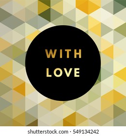 Romantic love creative, printable journaling, wedding day greeting card. Gold minimal logo in frame on abstract background Vintage modern design for banner, poster, flyer, package template.