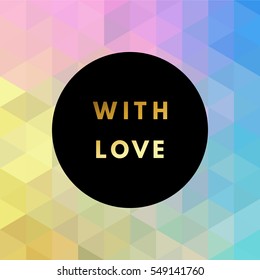 Romantic love creative, printable journaling, wedding day greeting card. Gold minimal logo in frame on abstract background Vintage modern design for banner, poster, flyer, package template.