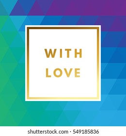 Romantic love creative, printable journaling, wedding day greeting card. Gold minimal logo in frame on abstract background Vintage modern design for banner, poster, flyer, package template.