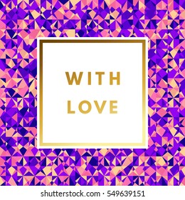 Romantic love creative, printable journaling, wedding day greeting card. Gold minimal logo in frame on abstract background Vintage modern design for banner, poster, flyer, package template.