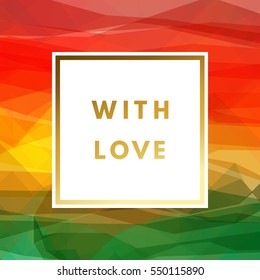 Romantic love creative, printable journaling, wedding day greeting card. Gold minimal logo in frame on abstract background Vintage modern design for banner, poster, flyer, package template.