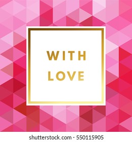 Romantic love creative, printable journaling, wedding day greeting card. Gold minimal logo in frame on abstract background Vintage modern design for banner, poster, flyer, package template.