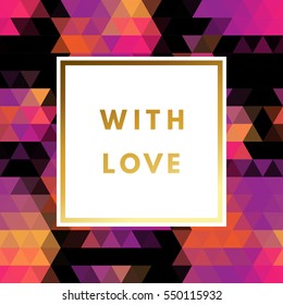 Romantic love creative, printable journaling, wedding day greeting card. Gold minimal logo in frame on abstract background Vintage modern design for banner, poster, flyer, package template.